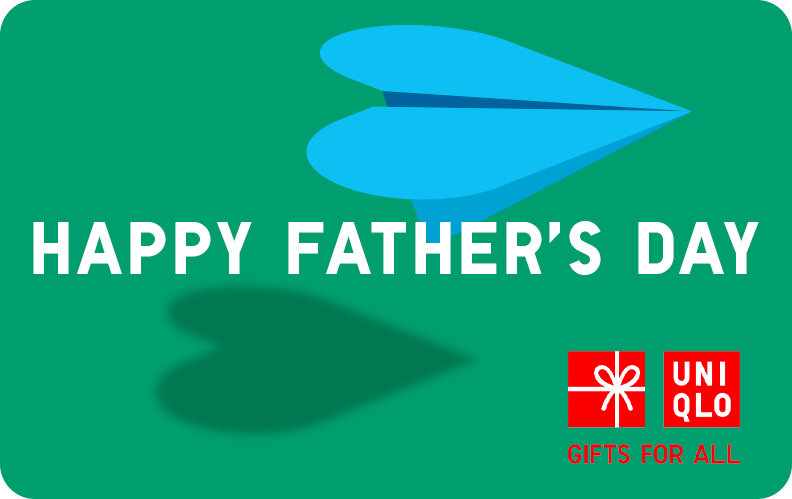Happy Father’s Day graphic with stylized paper airplane on green background and UNIQLO gifts for all logo.